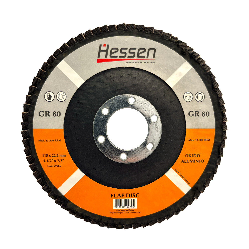 FLAP DISC 115 X 22 MM #60 OXIDO/ ALUMINIO/FIBRA HESSEN