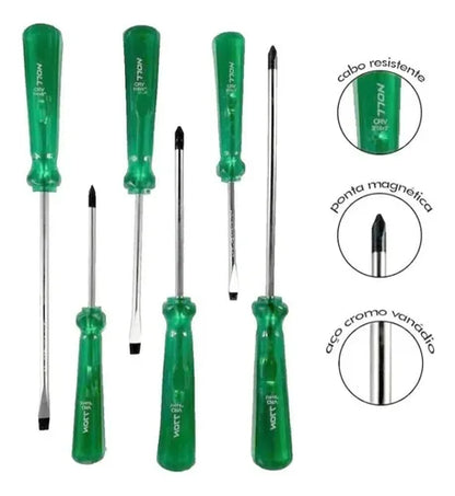 JG CHAVE DE FENDA E PHILIPS  Ref: 6 PECAS  Fab: NOLL