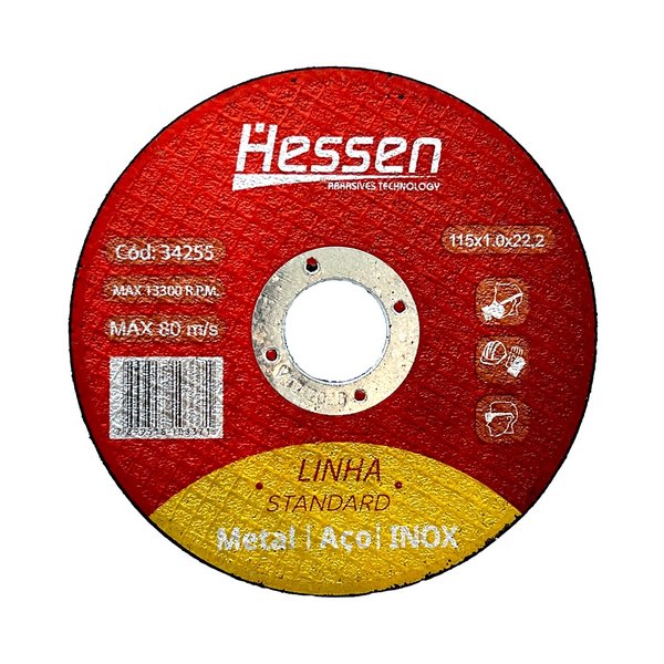 DISCO DE CORTE 115 X 1,0 X 22MM INOX/AÇO STANDARD HESSEN